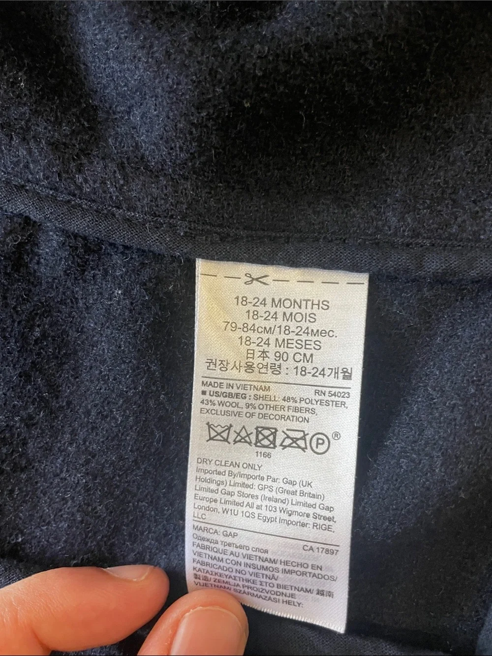 GAP Kids 18-24 month toddler Navy Double-Breasted Pea Coat